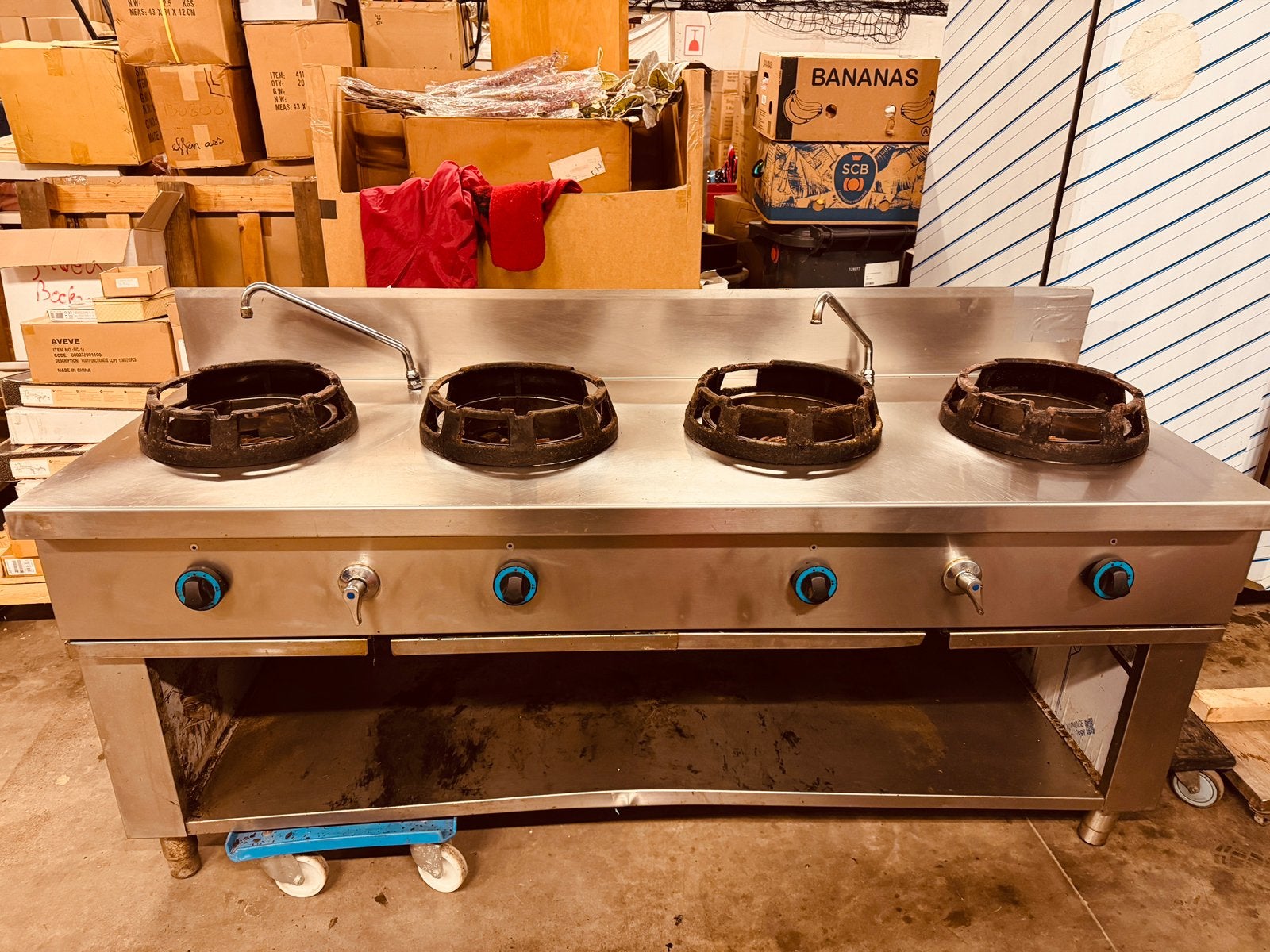 Gas wok fornuis - 56 kW - 4 kookzones - incl., Ophalen of Verzenden, Zo goed als nieuw, Gas, 4 kookzones