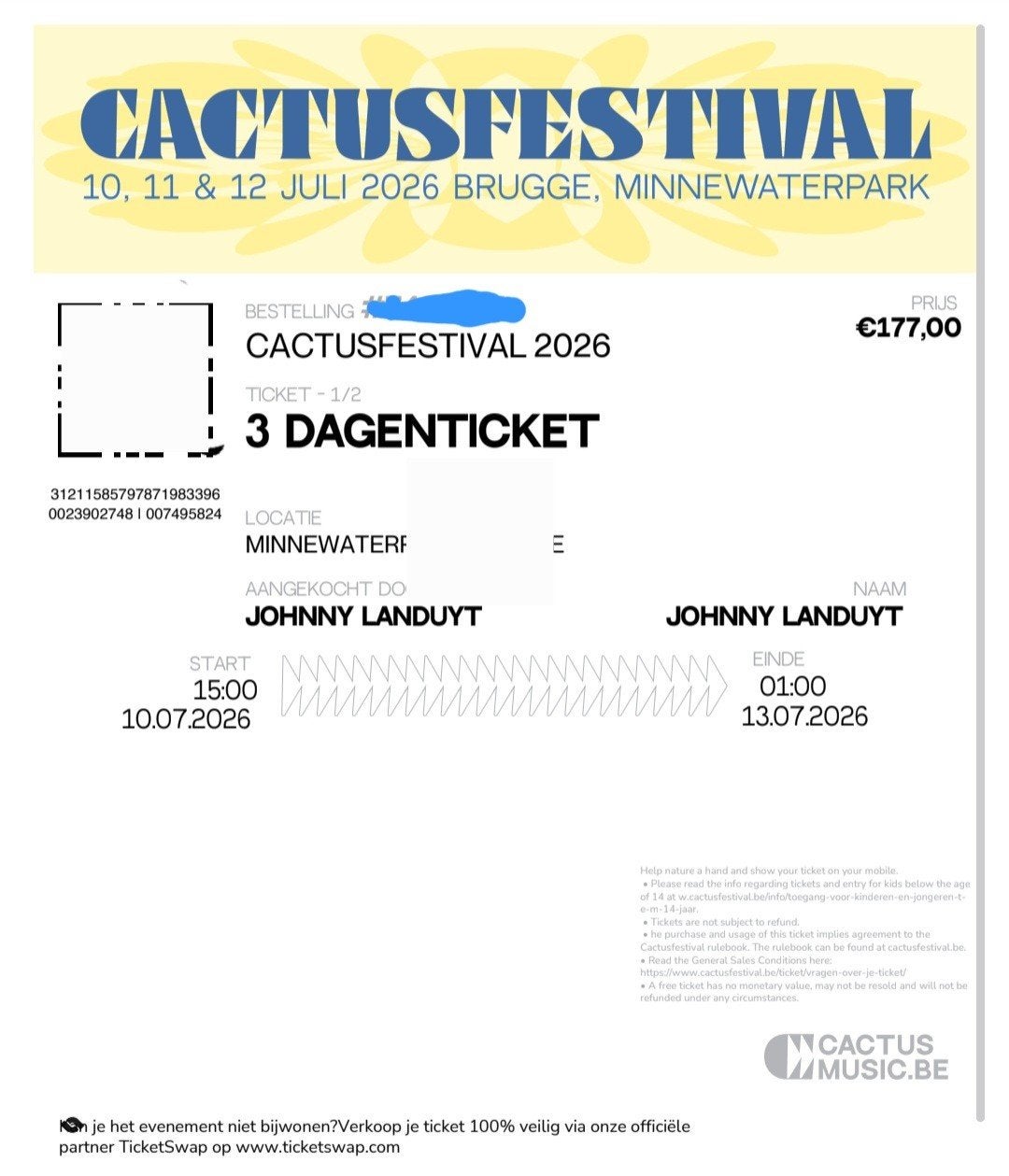 Combi tickets Cactusfestival, Tickets en Kaartjes