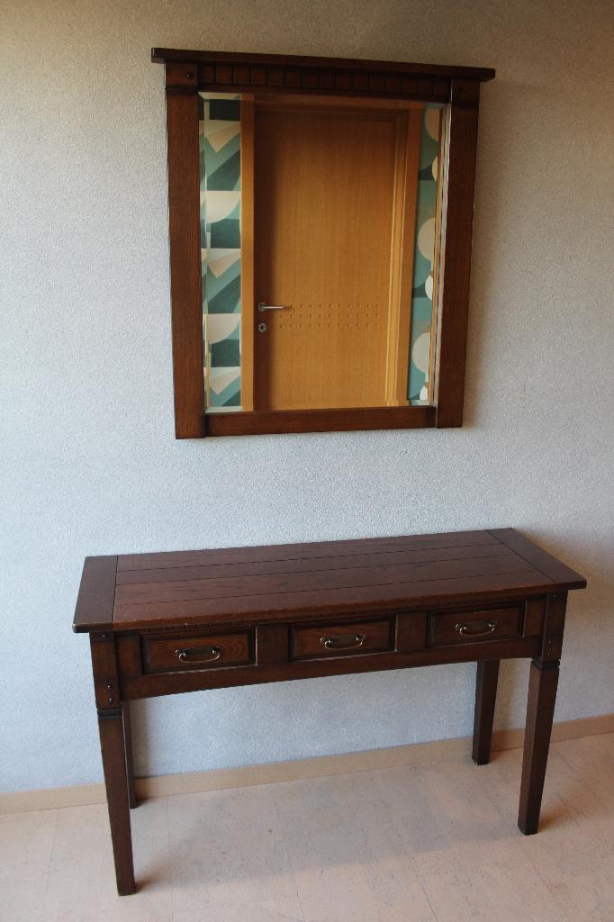 wandtafel met spiegel, Huis en Inrichting, Ophalen, Gebruikt, 100 tot 150 cm, Eikenhout