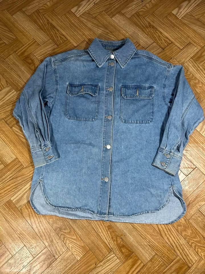 H&M jeanshemd, uniseks, maat XS/S, blauw, 100% katoen, H&M, Blauw, Ophalen of Verzenden, Zo goed als nieuw