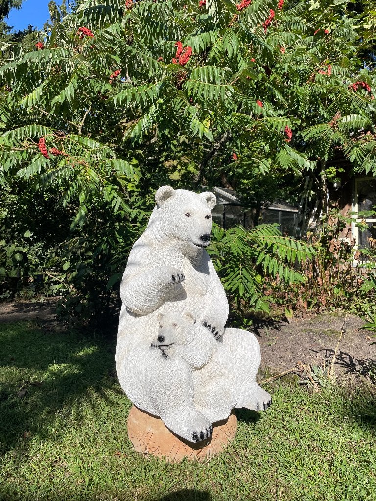 IJSbeer met baby wit vijver, tuin, 80cm, Ophalen, Nieuw, Kunststof, Dierenbeeld