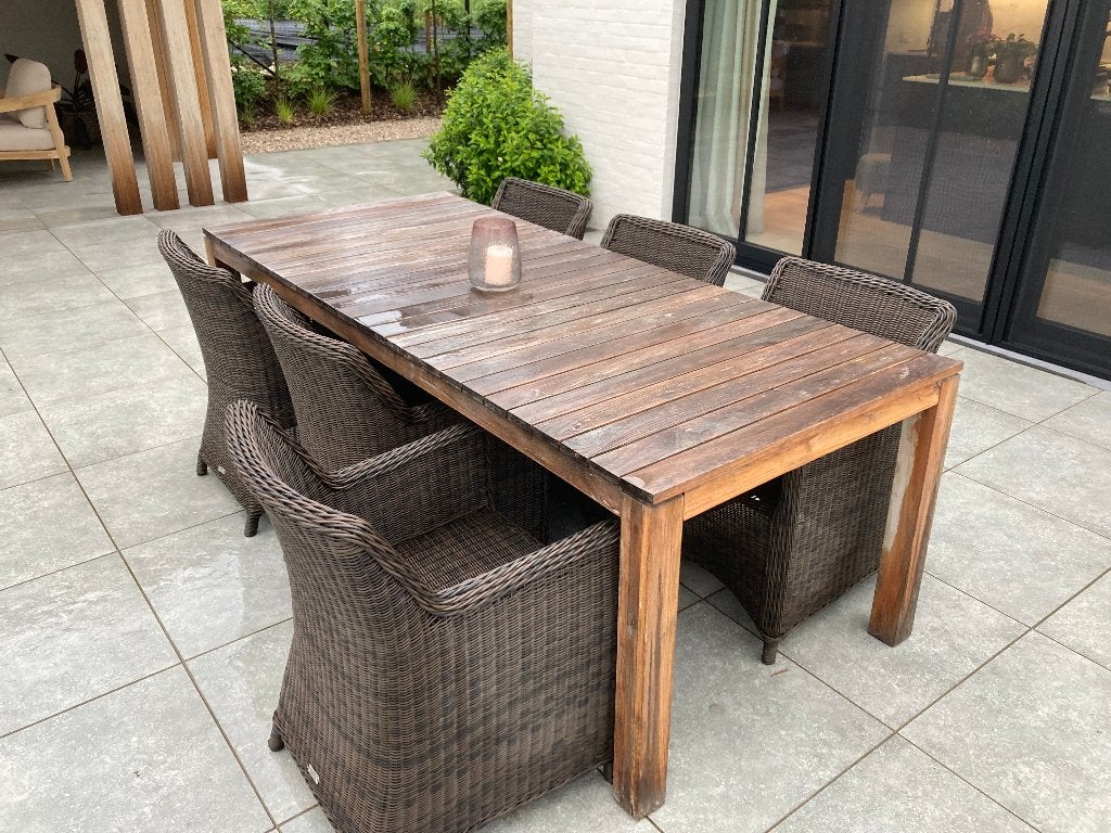 tuintafel + 6 stoelen, Tuin en Terras, Tuintafels, Ophalen, Gebruikt, Rechthoekig, Teakhout