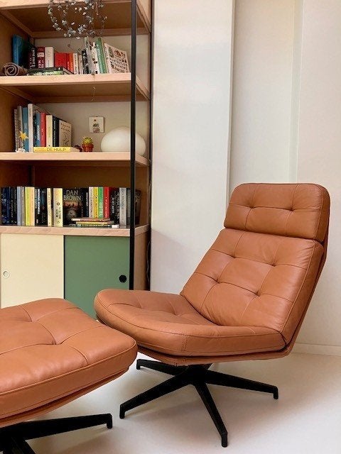 Draaifauteuil met voetenbankje, Huis en Inrichting, Ophalen, Vintage, Nieuw, 75 tot 100 cm