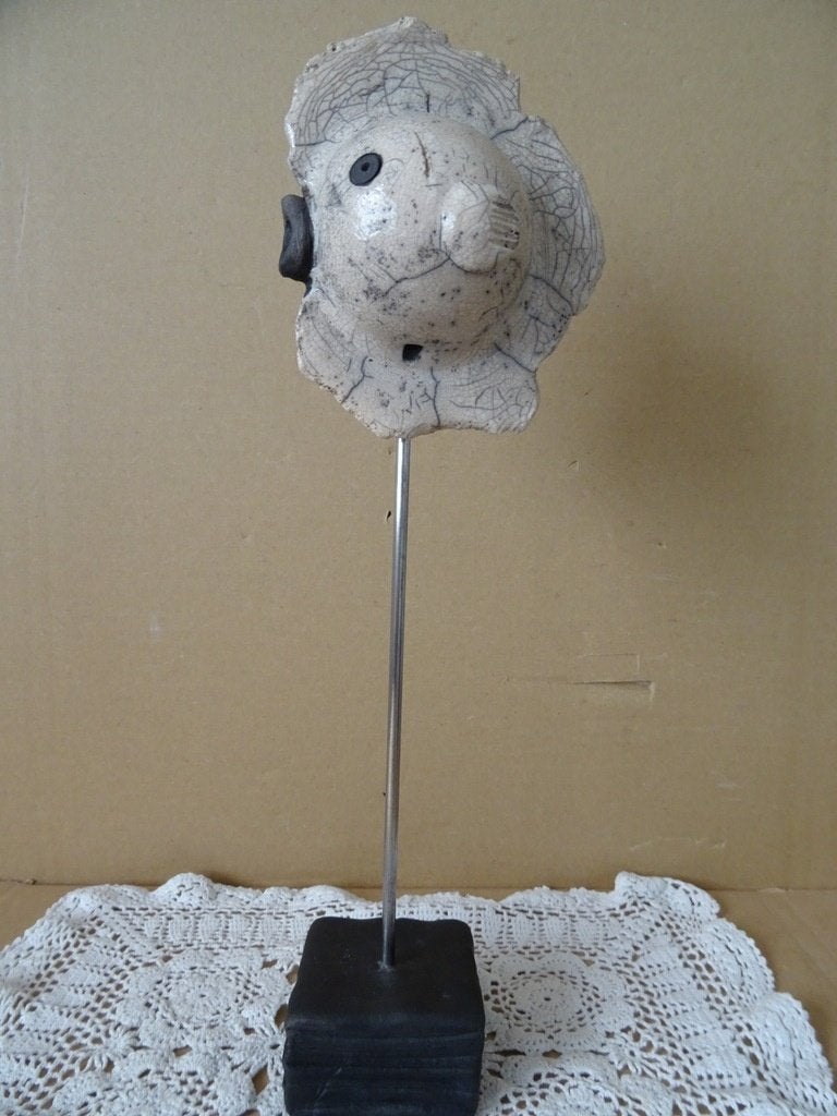 Vintage beeld vis kogelvis raku beeld keramiek PvW 37cm, Handgemaakt, Ophalen of Verzenden, 20 - 50 cm, Steen of Keramiek
