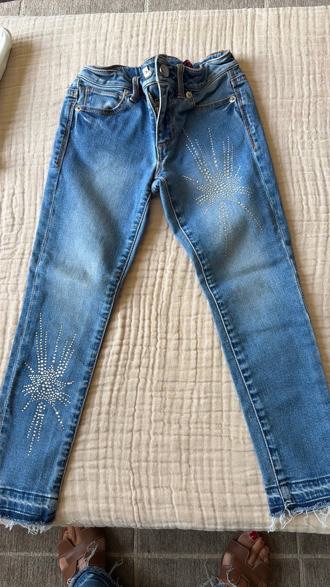 Jeans met strass 7 jaar, Ophalen, Zo goed als nieuw, Meisje, Broek
