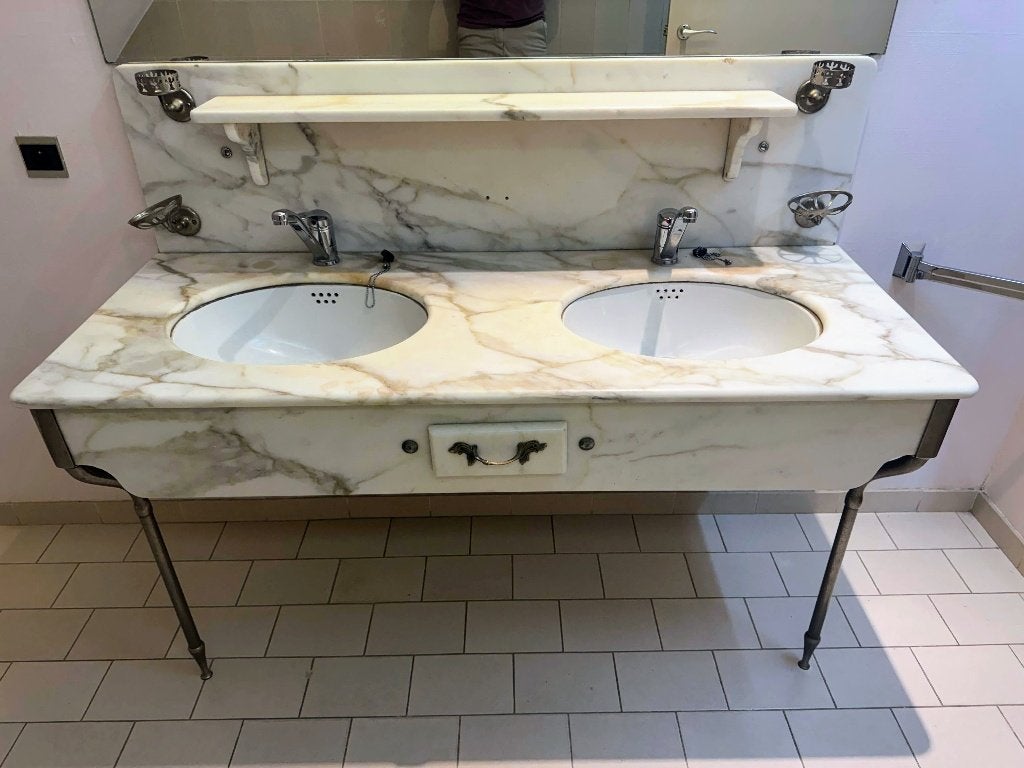 Meuble vasque double art déco, marbre Calacatta, années 1930, Maison & Meubles, Enlèvement, Utilisé, Lavabo ou Évier