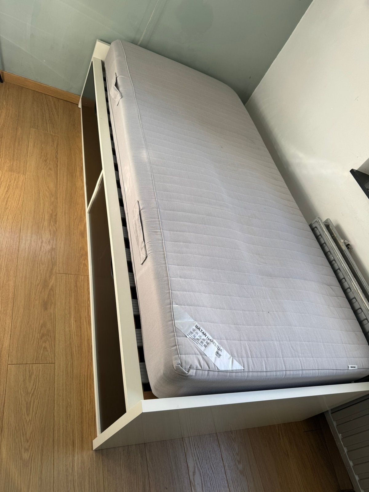 Lit 1 personne avec 2 tiroirs de rangement + sommier, 100 cm, Enlèvement, 220 cm, Une personne
