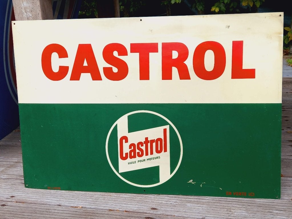 Panneau publicitaire en aluminium CASTROL ca 1960, Enlèvement ou Envoi, Utilisé, Panneau publicitaire