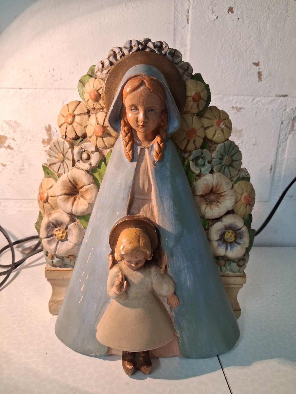 gips Madonna met kind bloemenmadonna, Antiek en Kunst, Ophalen of Verzenden