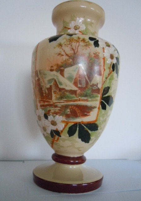 Vase ancien en opaline Bristol - peint à la main - vers 1890, Antiquités & Art, Enlèvement ou Envoi