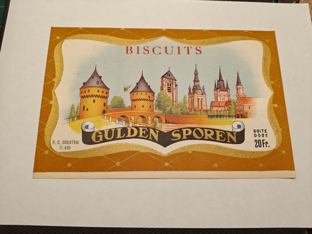 Oud drukwerk koekjes Kortrijk broektorens gulden sporen, Enlèvement ou Envoi, Avant 1940, Photo, Utilisé
