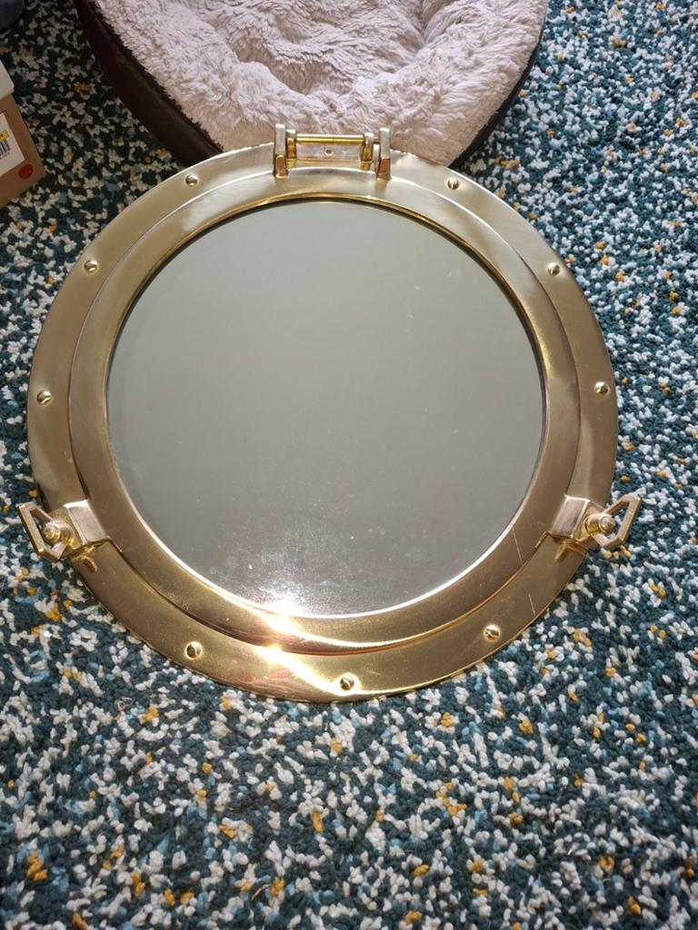 Miroir en forme de hublot en laiton 46cm de large, Antiquités & Art, Enlèvement
