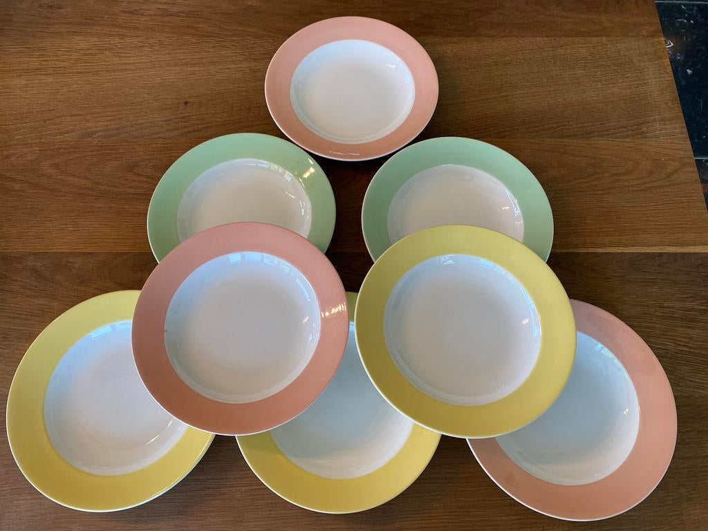 8 Vintage boch soepborden pastel, Enlèvement ou Envoi