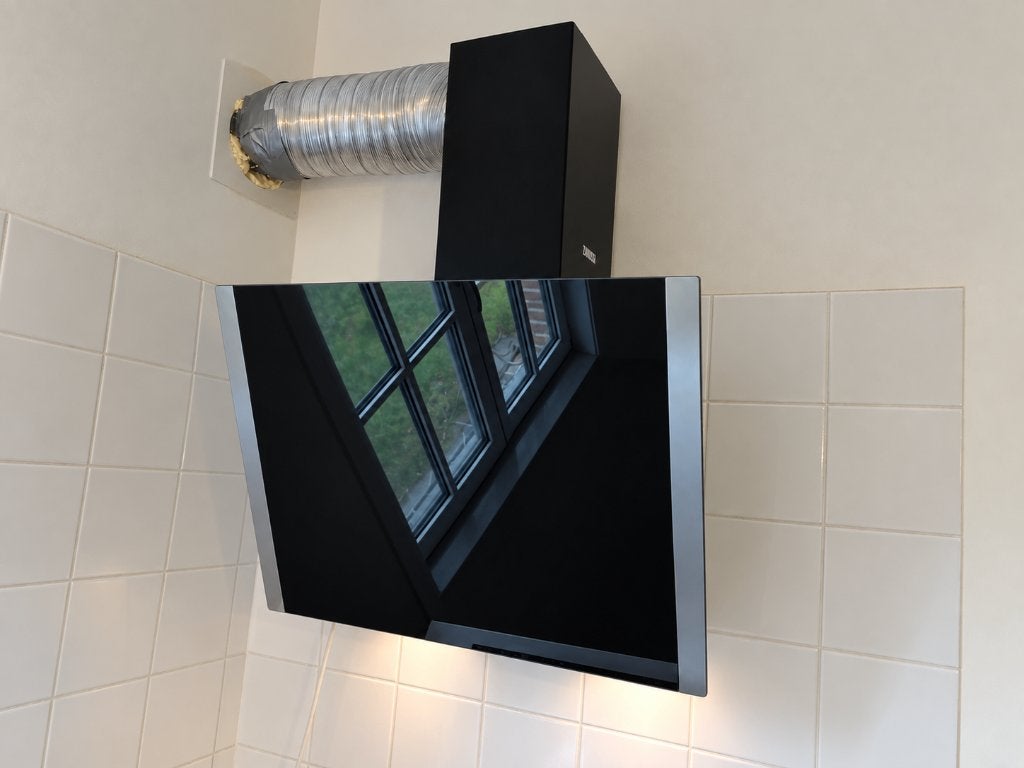 Zanussi ZHV64750BA design dampkap zwart, Ophalen, Gebruikt, Wandschouwkap, Motor