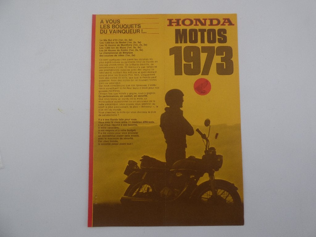 DÉPLIANT HONDA MOTORCYCLES RANGE 1973, Enlèvement ou Envoi, Honda