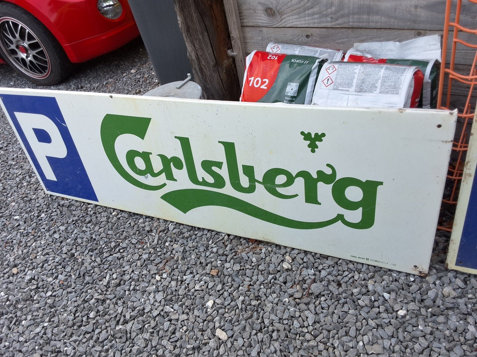 plaque Carlsberg émaillée L 147cm l 47cm, Collections, Enlèvement, Utilisé, Panneau, Plaque ou Plaquette publicitaire, Autres marques
