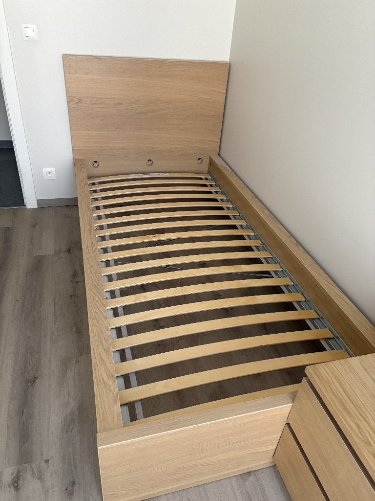 IKEA MALM bedframe hoog 90 x 200 met LURÖY lattenbodem, 90 cm, Beige, Enlèvement, 200 cm