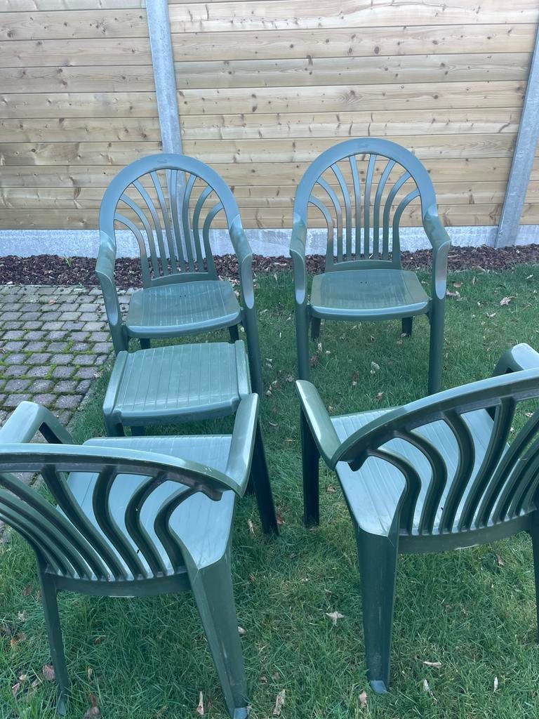 4 groene tuinstoelen met hocker v Hartmann, Ophalen, Zo goed als nieuw
