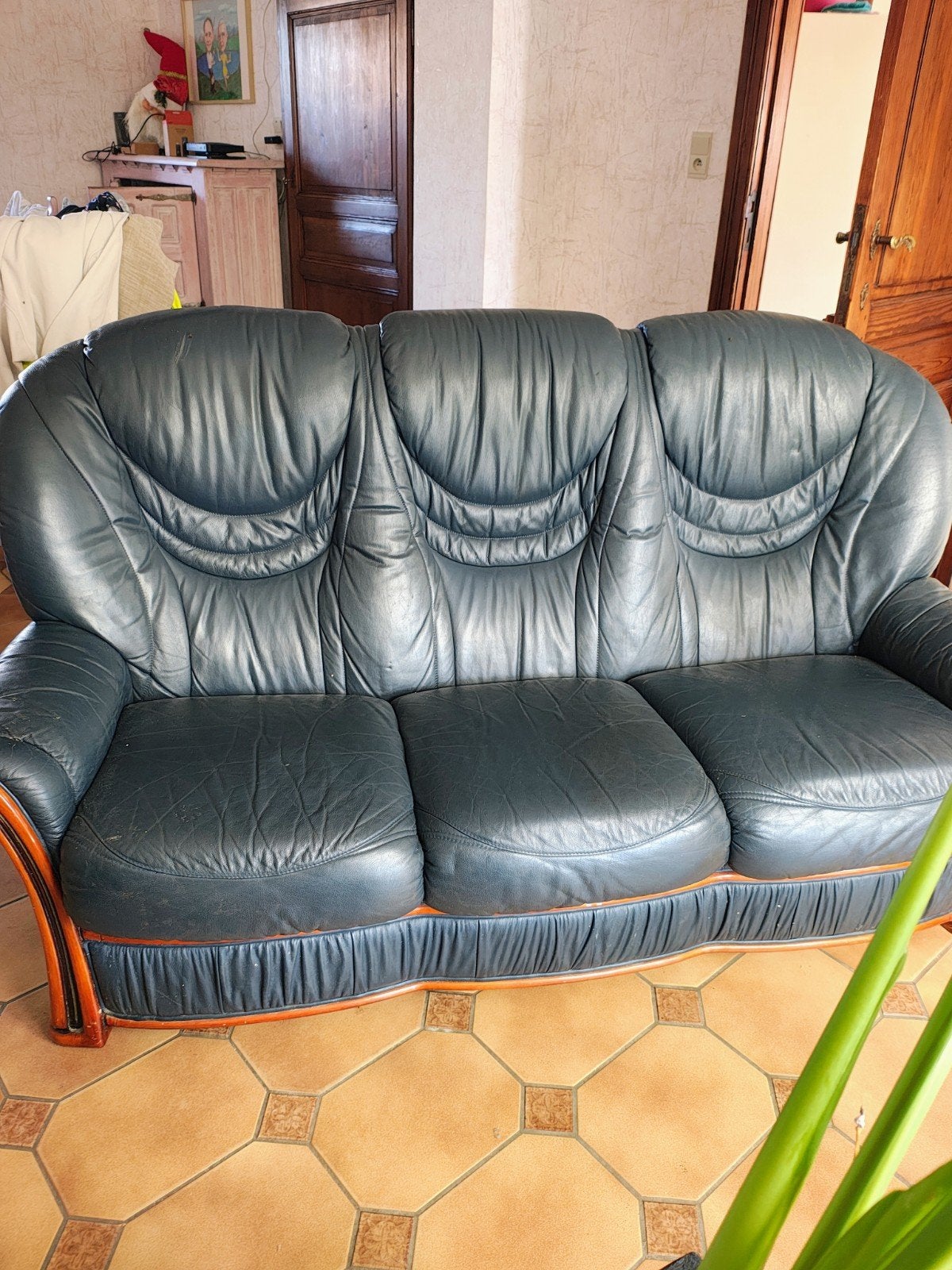 canapé cuir 3 places, Maison & Meubles, Trois personnes, Banc droit, Enlèvement, Utilisé
