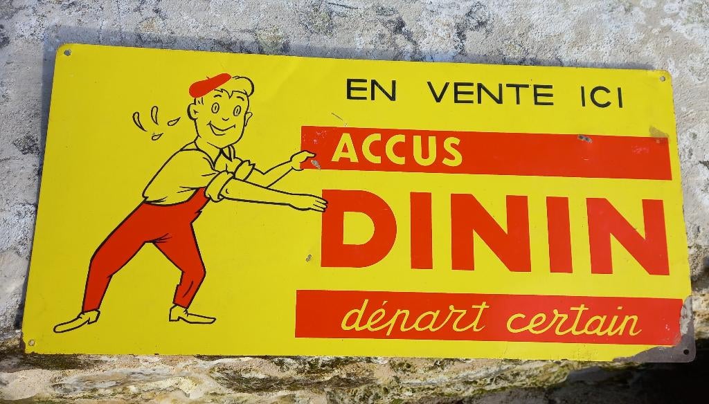 Panneau publicitaire rare pour batterie de voiture DININ, Enlèvement ou Envoi, Panneau publicitaire