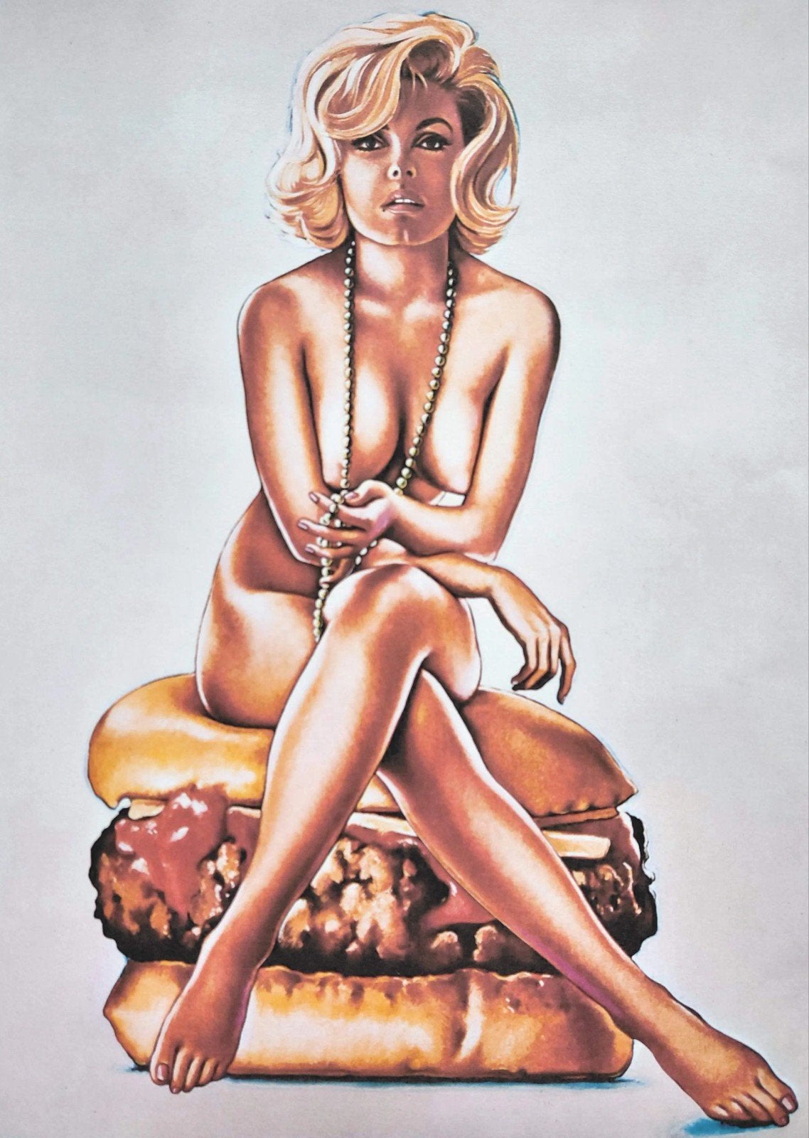 Offset litho Popart hamburger Girl van Mel Ramos nr 231, Antiek en Kunst, Ophalen of Verzenden, Gesigneerd, Figuren