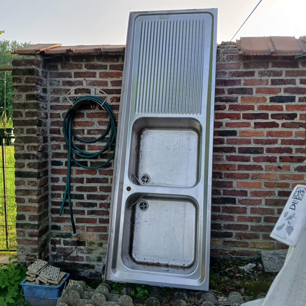 Roestvrijstalen spoelbak van 180 cm, 2 kommen, Huis en Inrichting, Keuken | Keukenelementen, Ophalen, Gebruikt, Overige kleuren