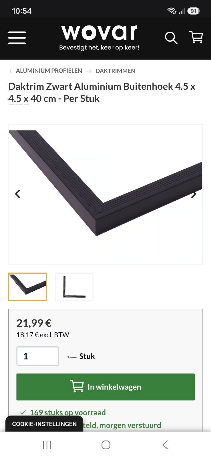zwart hoekprofiel aluminium 45x45, Ophalen