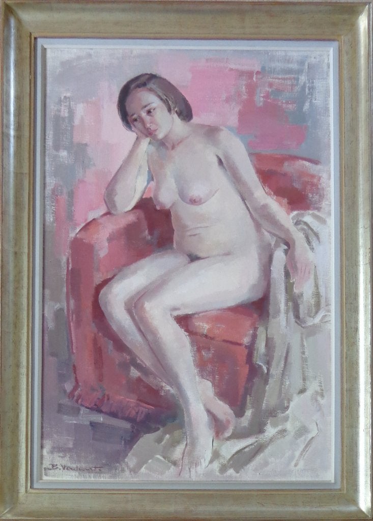 B. VERDCOURT / NAAKTE VROUW / OLIEVERF / 98x70cm / KADER SIG, Ophalen, Figuren, Gesigneerd, Olieverf