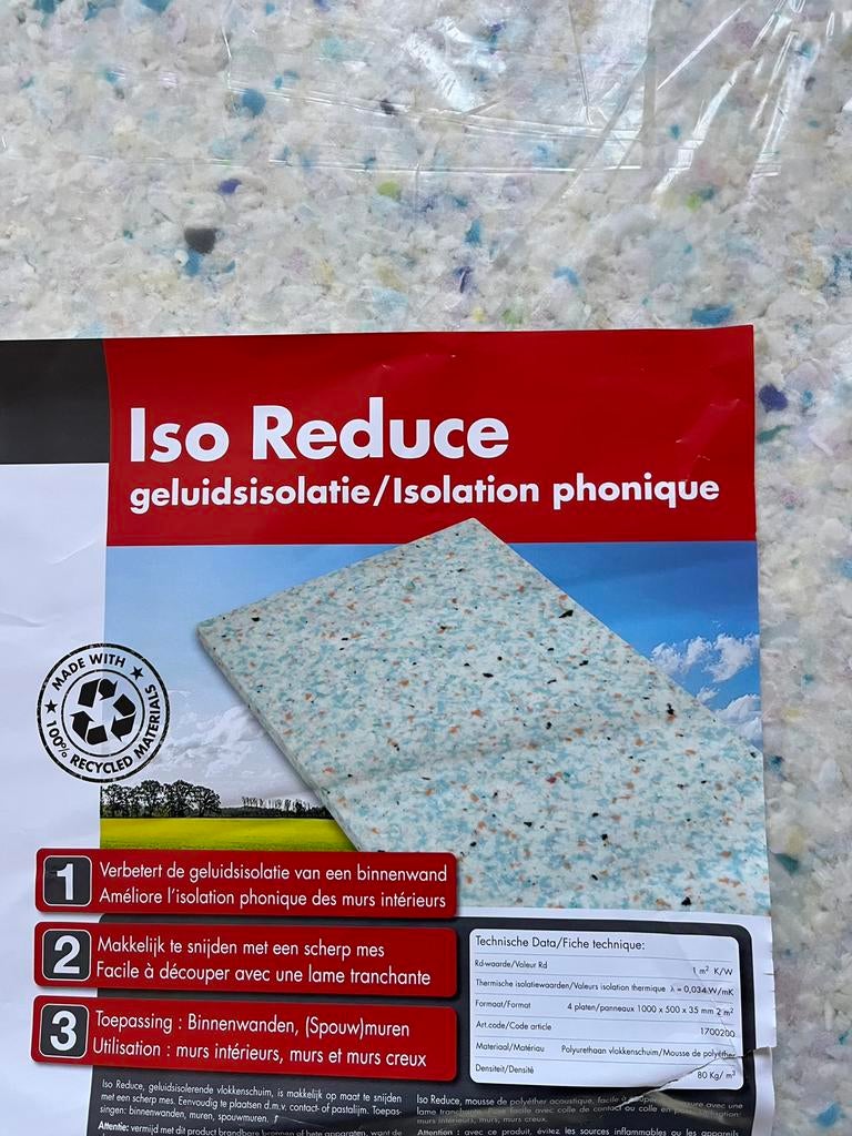 ISO REDUCE - GELUIDSISOLATIE 35mm - (100x50cm) - 4 stuks, Enlèvement