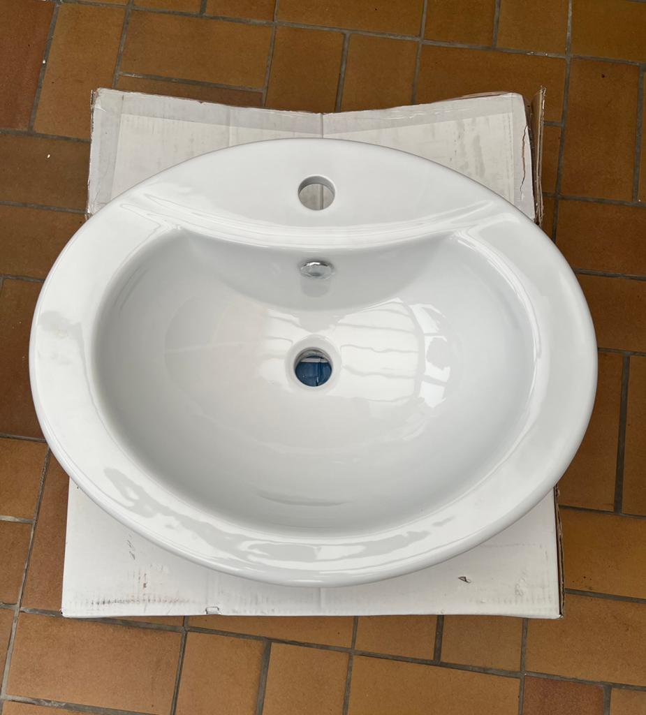 Inbouw lavabo porselein wit, Ophalen, Nieuw, 50 tot 100 cm, Minder dan 100 cm