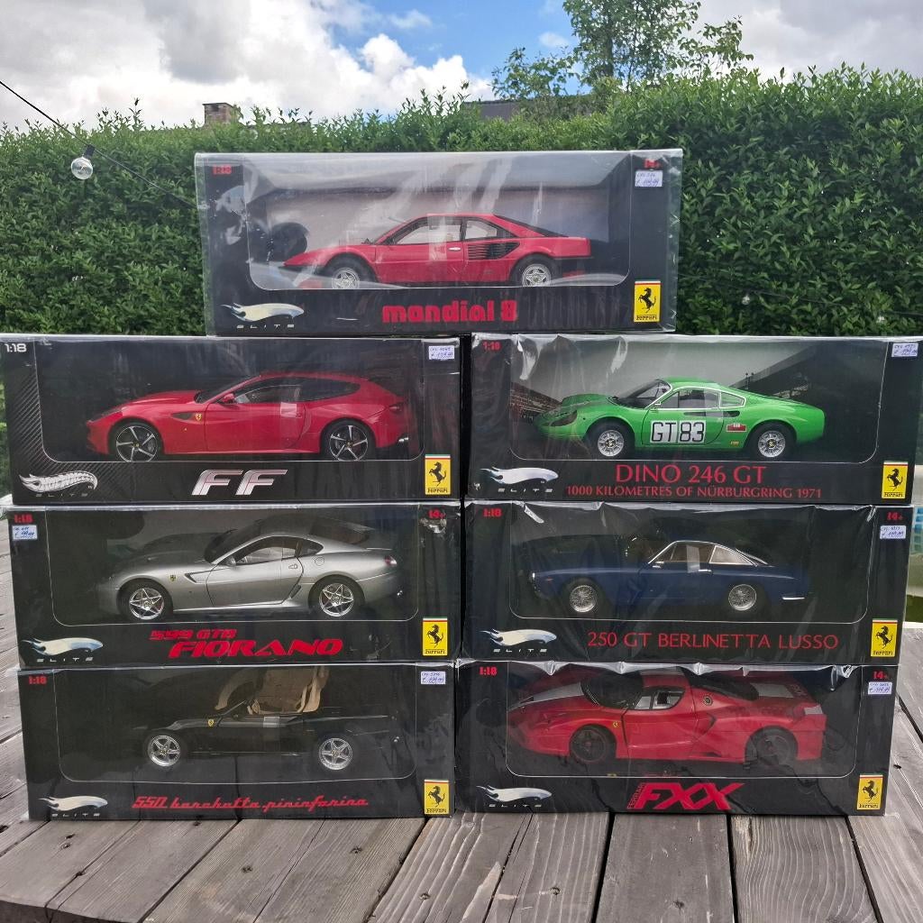 7 x 1/18 Hot Wheels ELITE Ferrari, Ophalen, Nieuw, Auto, Hot Wheels