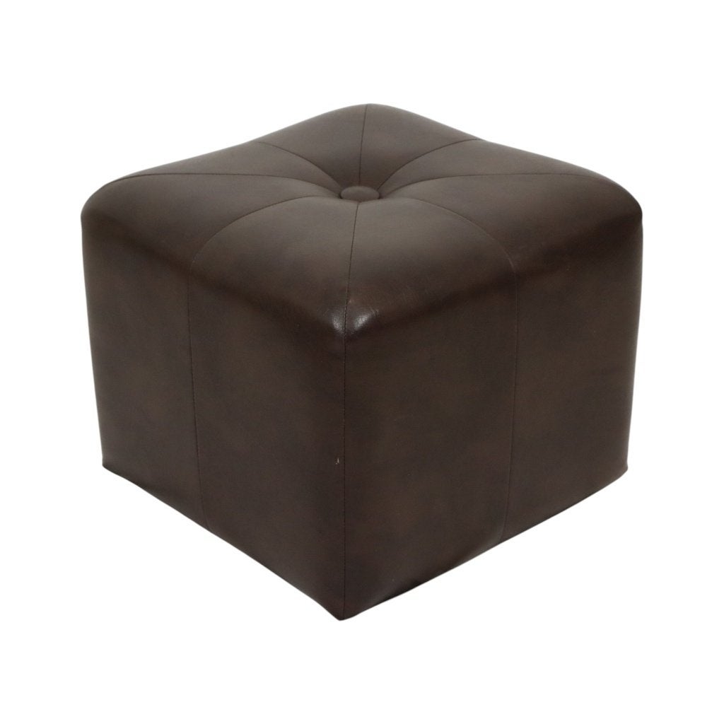Vintage Vierkante Poef Bruin Skai Kunstleder Patchwork 40cm, Huis en Inrichting, Zetels | Voetbanken en poefs, Gebruikt, Rond