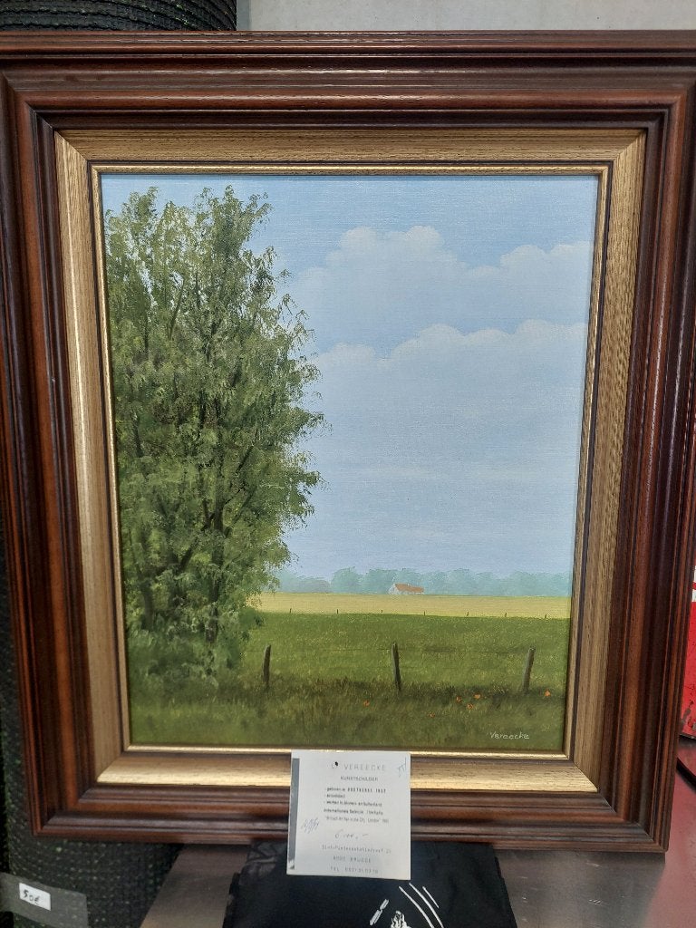 Polderlandschap, Willy Vereecke, Antiek en Kunst, Kunst | Schilderijen | Klassiek, Ophalen, Doek, Ingelijst, Landschap