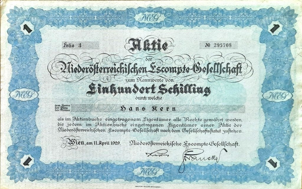 Niederösterreichischen Escompte-Gesellschaft - Wien - 1929, Timbres & Monnaies, Enlèvement ou Envoi, 1920 à 1950, Obligation ou Prêt