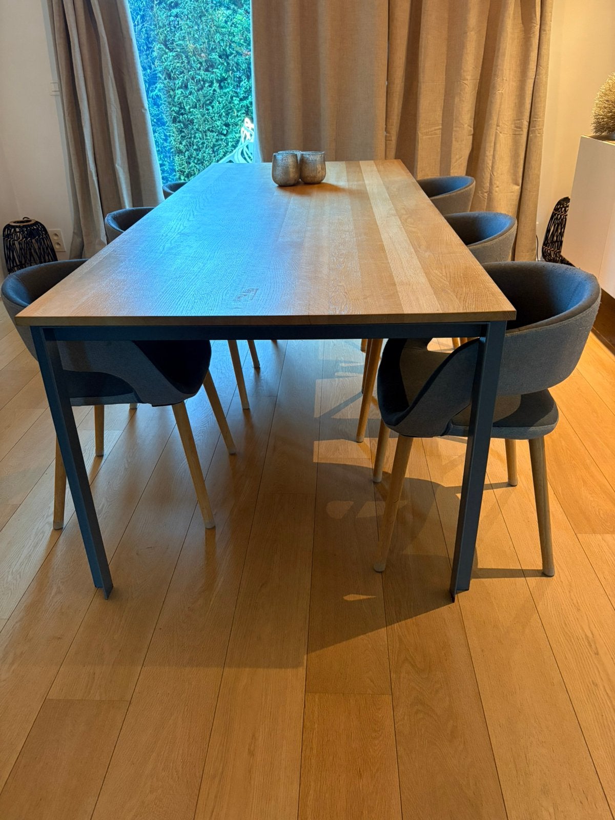 Tafel met 6 stoelen - gebruikt!, Ophalen, Gebruikt, Eikenhout, 200 cm of meer