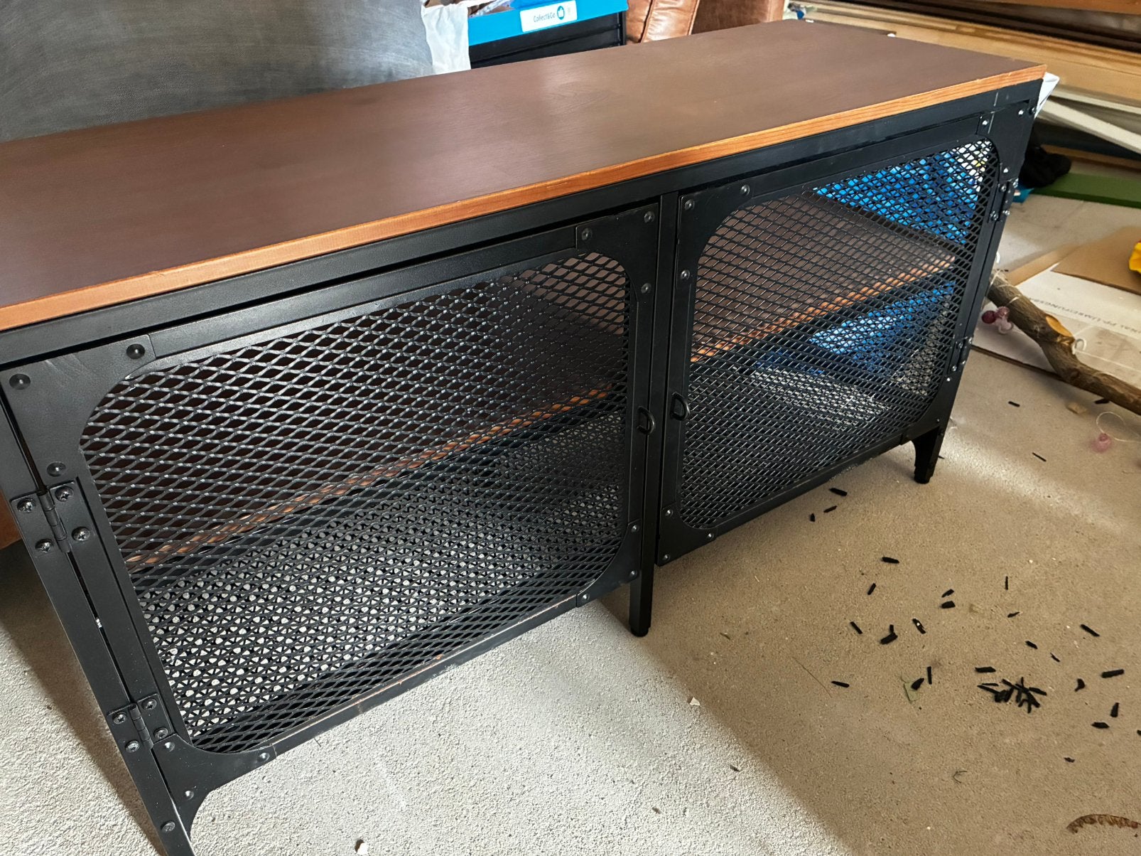 TV kast van metaal en houten blad, Huis en Inrichting, Ophalen, Gebruikt, Metaal