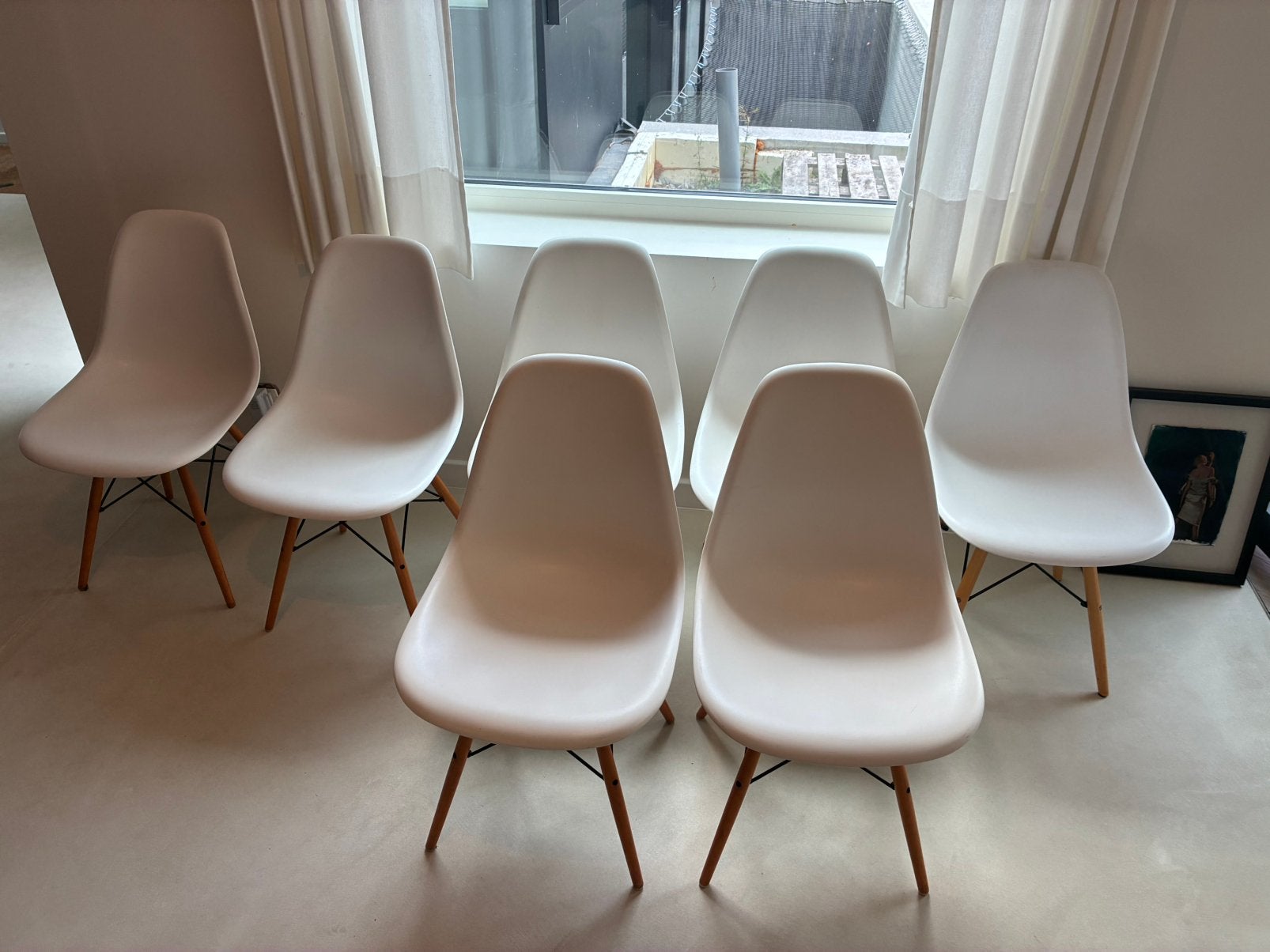 6 Eames (Vitra) DSW stoelen + 1 replica, Huis en Inrichting, Ophalen, Kunststof, Gebruikt, Wit