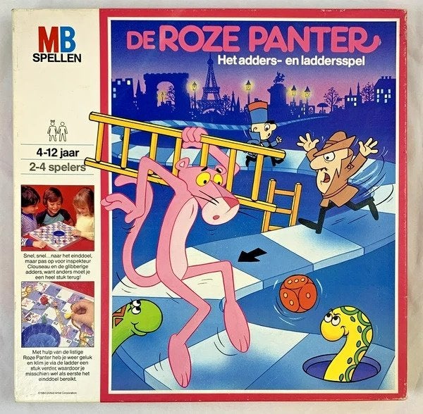 MB De Roze Panter Adder- en Ladders Vintage 1984 bordspel, Een of twee spelers, Verzenden, Zo goed als nieuw, MB