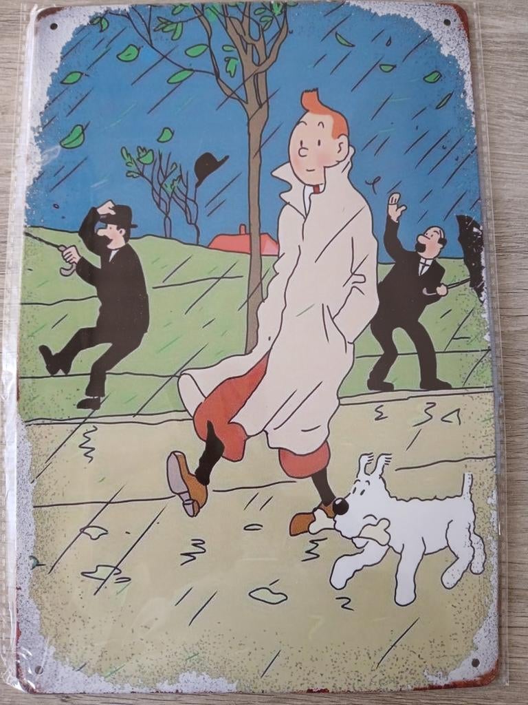 Kuifje in de regen. 20 op 30 cm, Antiek en Kunst, Ophalen of Verzenden