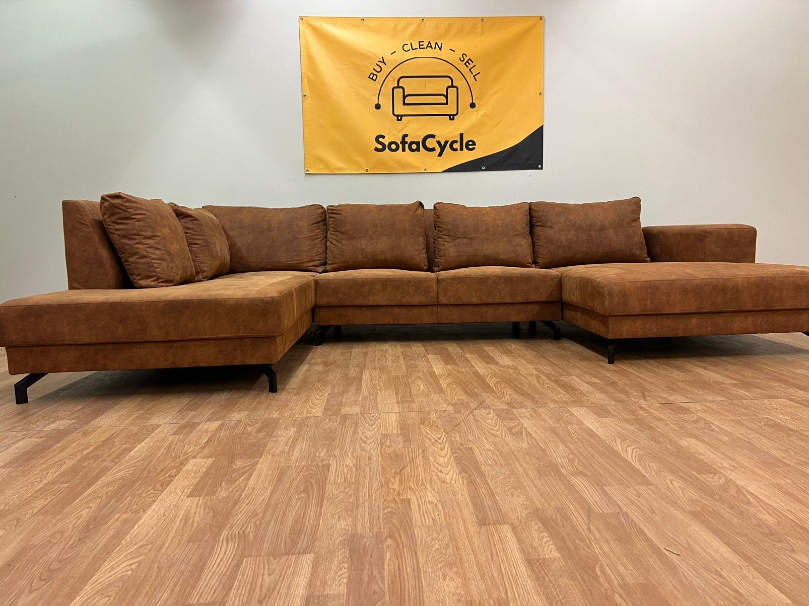 Cognac U - zetel in Nieuwstaat / SofaCycle - Gereinigd vvk, Ophalen of Verzenden, Zo goed als nieuw, SofaCycle, Info@sofacycle.be
