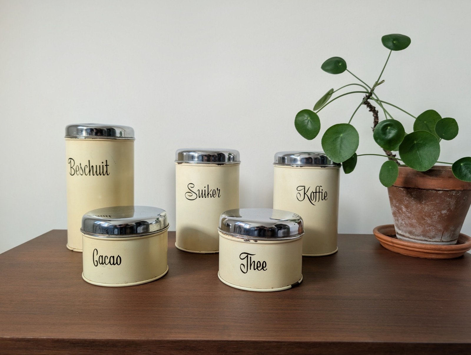 Vintage Brabantia voorraadbussen set (5 stuks), Ophalen of Verzenden, Gebruikt, Crème, Overige typen