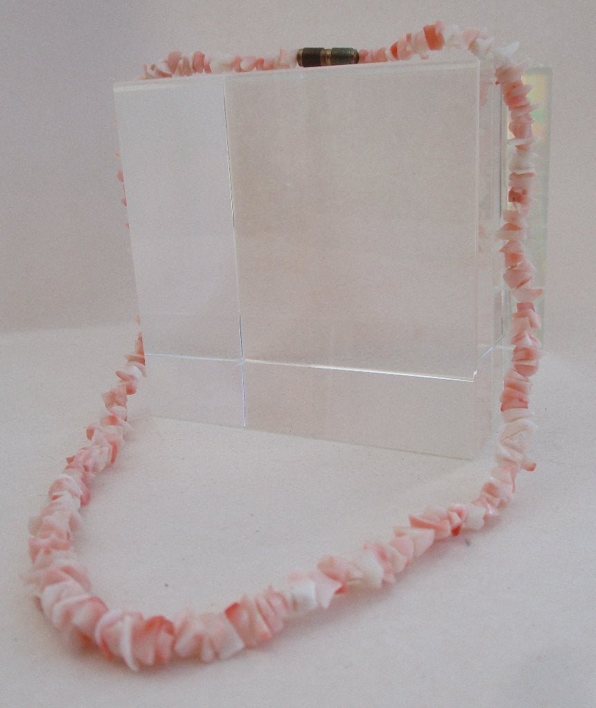 K-6 Schelp Ketting- stukjes-Roze- 41cm eind jaren '70, Envoi, Autres matériaux, Collier