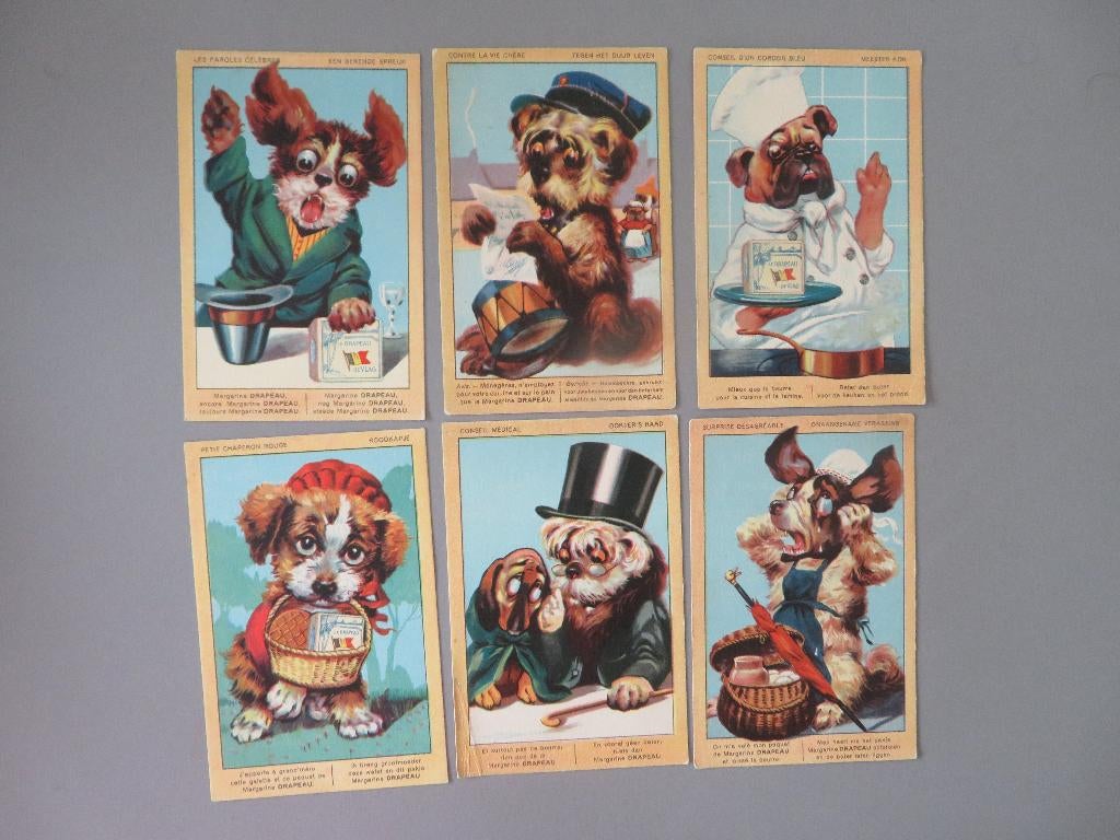 6 oude zichtkaarten reclame honden margarine drapeau de vlag, Enlèvement ou Envoi, Comme neuf, Ustensile