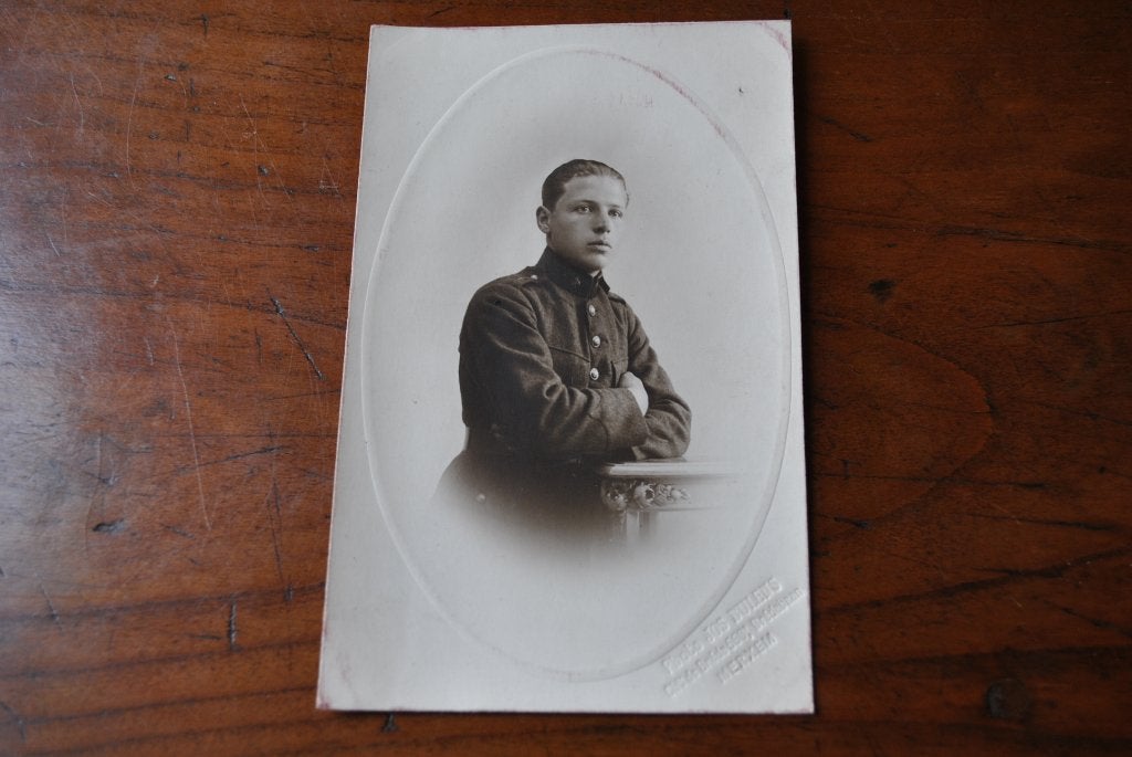 Photo carte ancienne Militaire uniforme Jos Belens Merxem, Verzamelen, Ophalen of Verzenden, Overige soorten, Foto of Poster