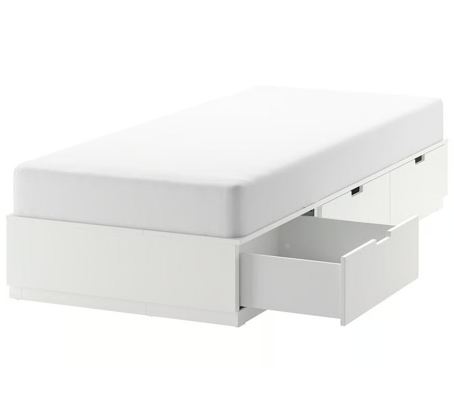 Ikea NORDLI Bedframe met opberglades en matras, Ophalen, 90 cm, Eenpersoons, Wit