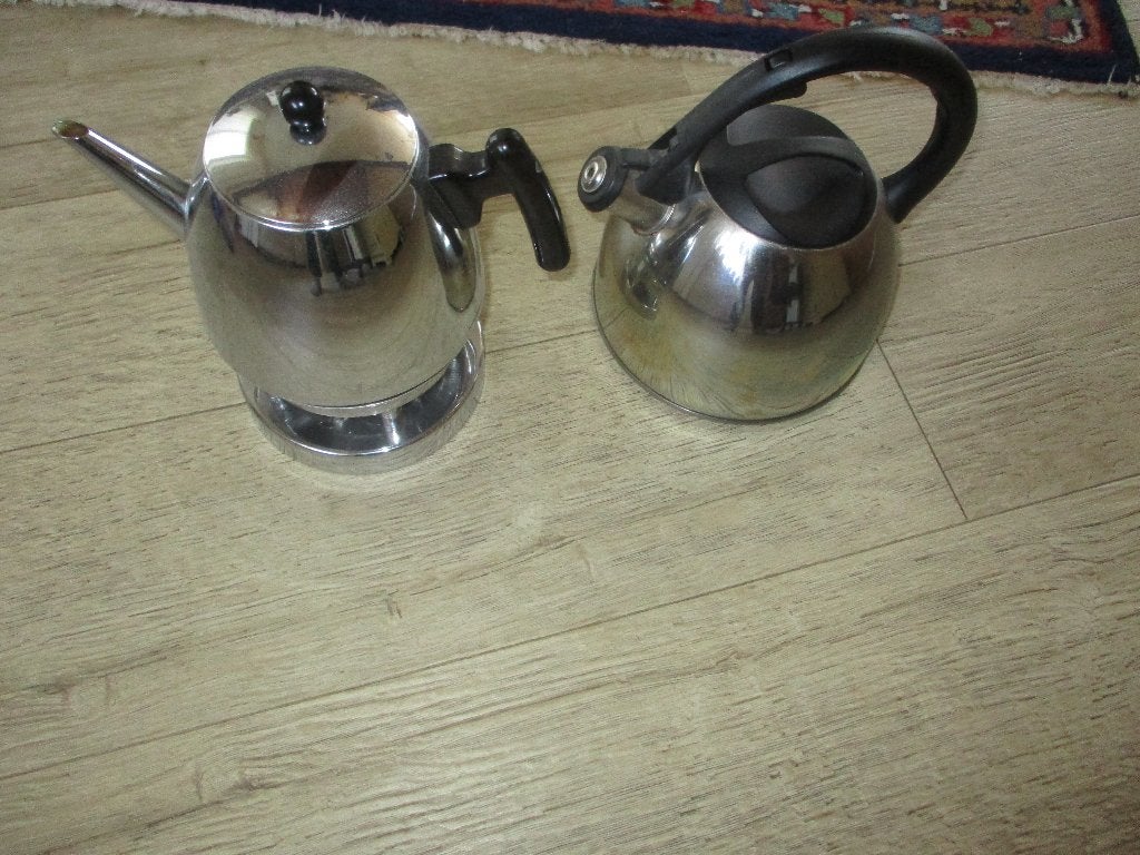 Thermoskan + theepot en opwarmer van metaal, Huis en Inrichting, Ophalen of Verzenden, Zo goed als nieuw, Metaal, Theepot