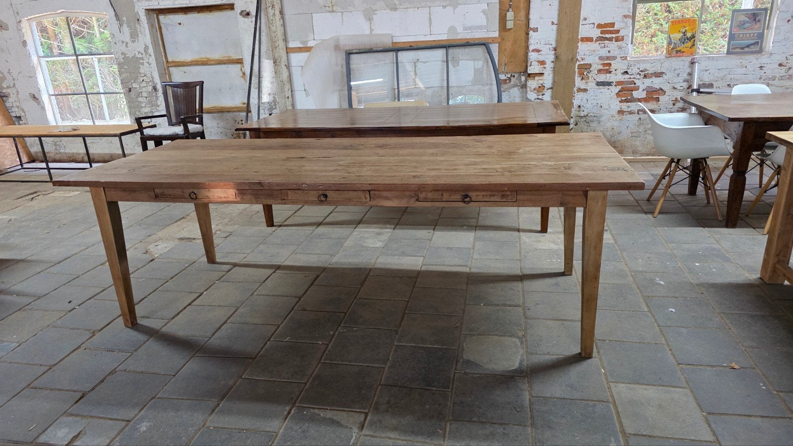 250 cm lange boerentafel mooi geleefd blad, Huis en Inrichting, Tafels | Eettafels, Ophalen of Verzenden, Gebruikt
