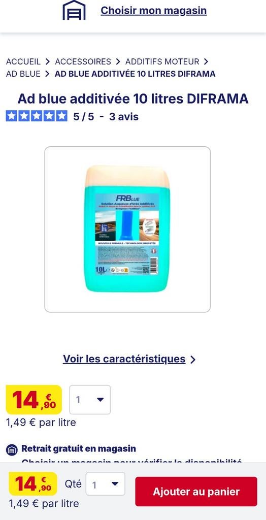 Bidon AD bleu  additivee, Enlèvement
