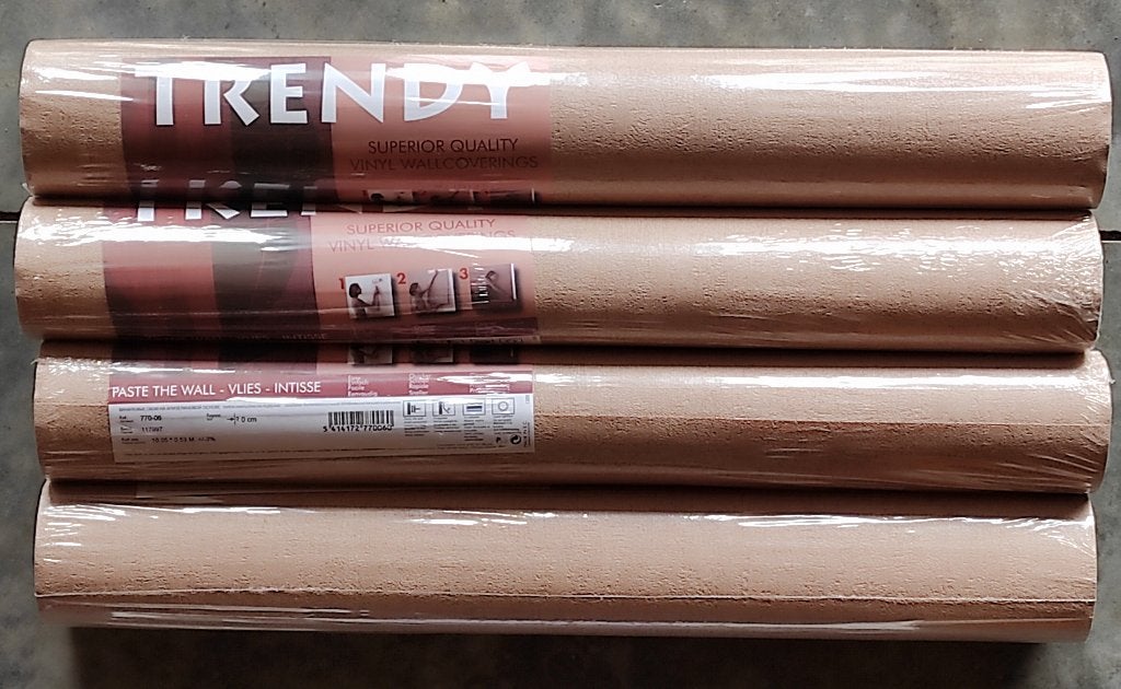 vier rollen behangpapier nieuw, Ophalen, Vliesbehang, Bruin, Effen