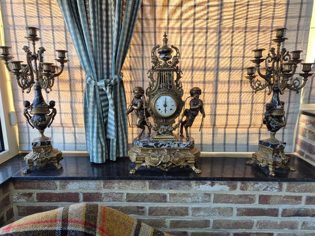 Imperial Brevettato - Schouwgarnituur pendule en kandelabers, Antiek en Kunst, Ophalen of Verzenden